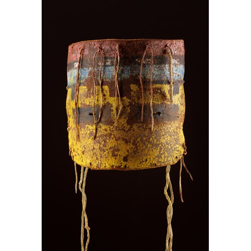 Hopi Kachina dance mask of painted shaped leather with sinew attachments probably representing ‘Kana’